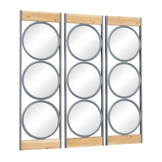 Set of 3 Black Iron Industrial Wall Mirror, 37" x 11"